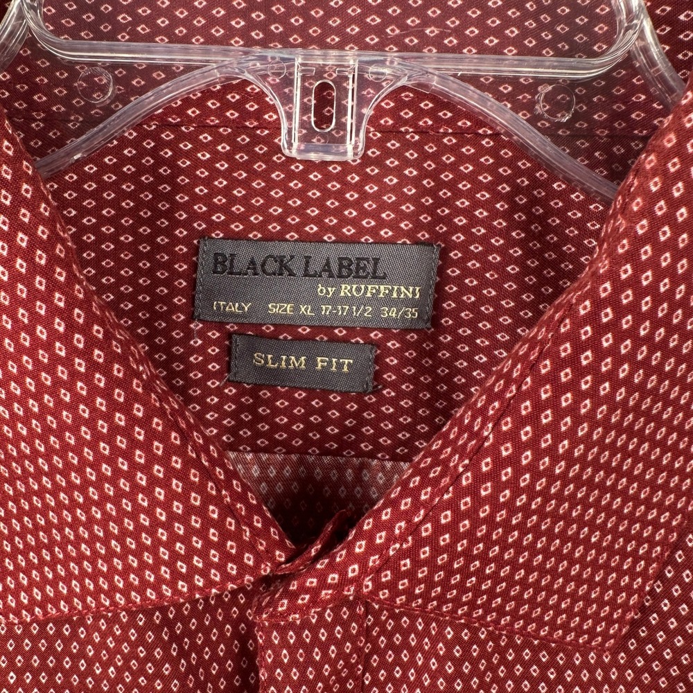 Black Label by Ruffini Italy Mens XL Slim Fit Burgundy Diamond Print Button Down - Picture 3 of 9